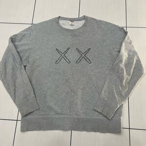 Uniqlo x Sesame Street x KAWS Grey Crewneck Sweater Sz. Large w/ black logo .